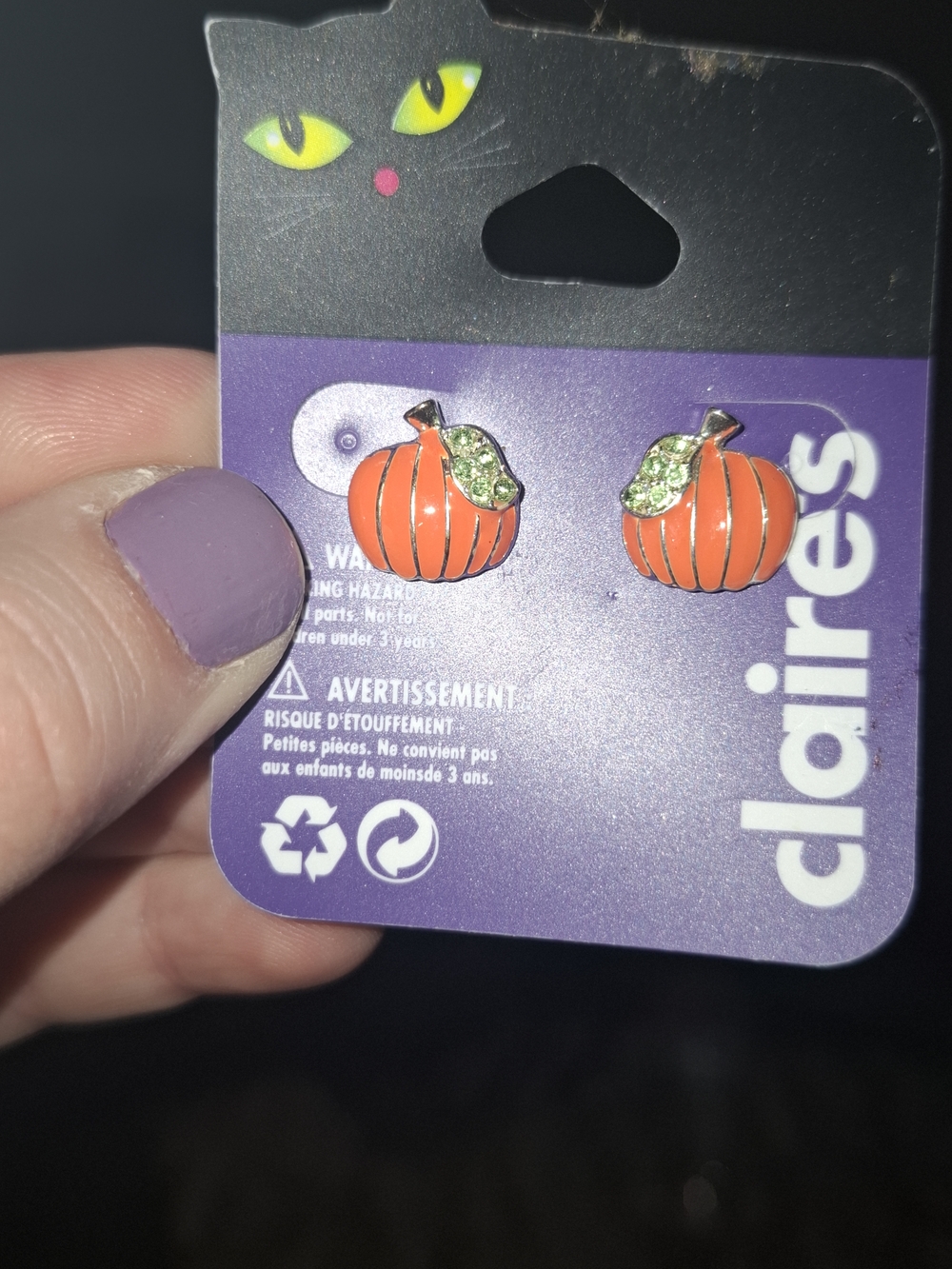 Claire's Pumpkin Stud Earrings - Orange with Green Leaf